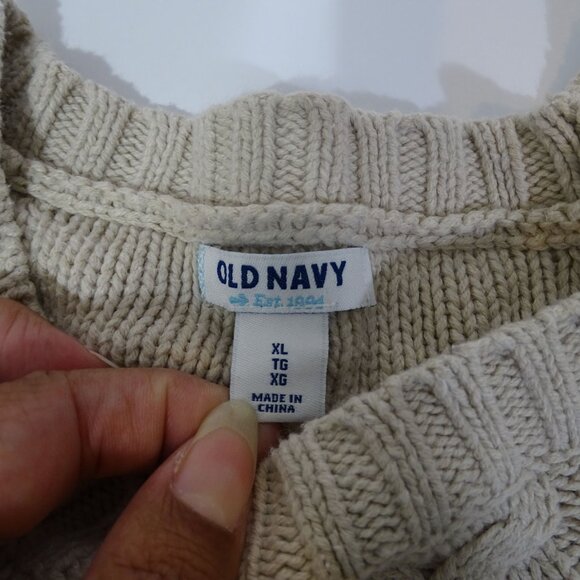 Old Navy Cozy Crewneck Cable Knit Sweater Women Size XL Soy Latte Beige Long Slv - Picture 4 of 8